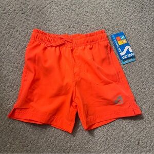 Surf Style Neon Orange Boys Swim Trunks with Mesh Lining